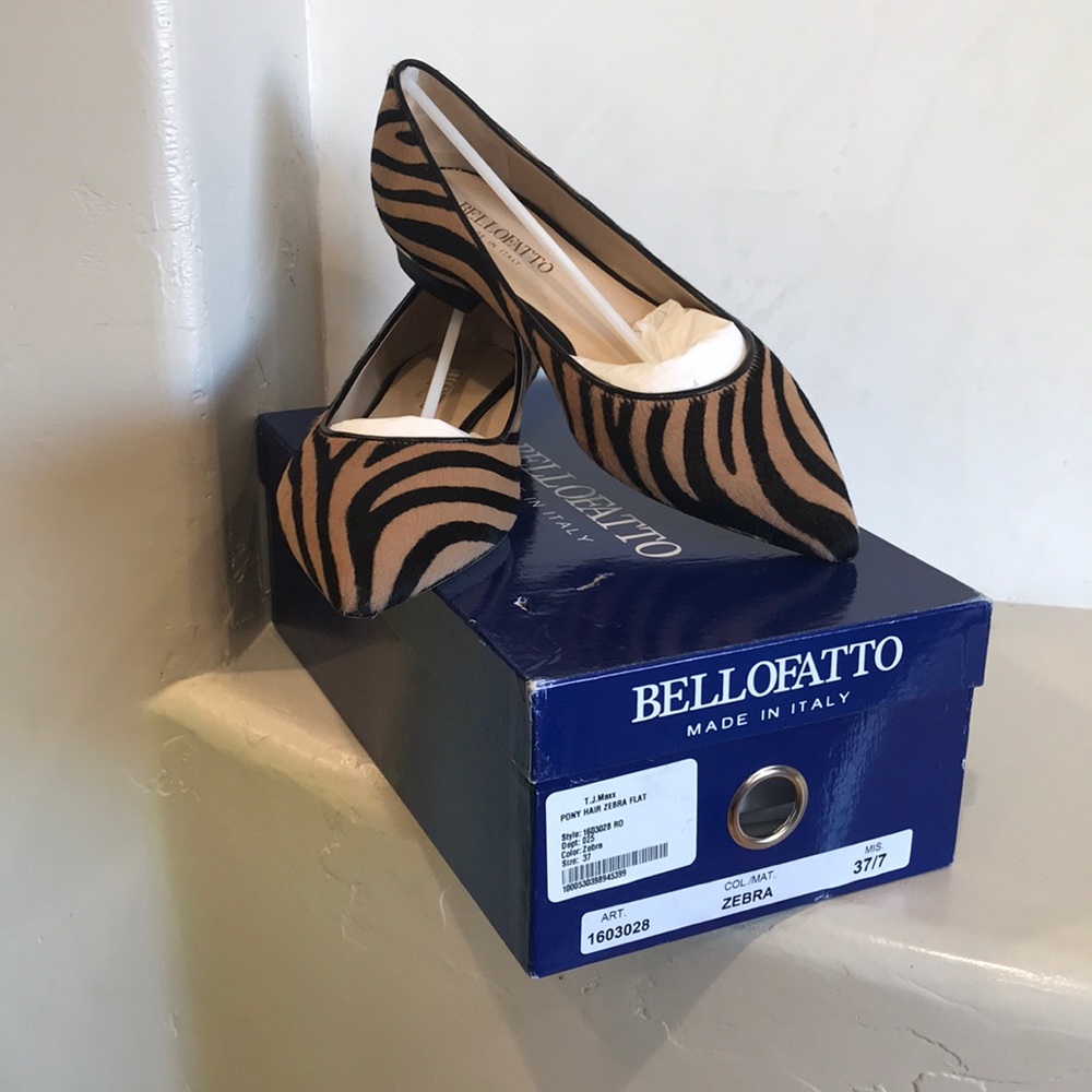 NIB!! Bellofatto Pony Hair Zebra Flat; size 7